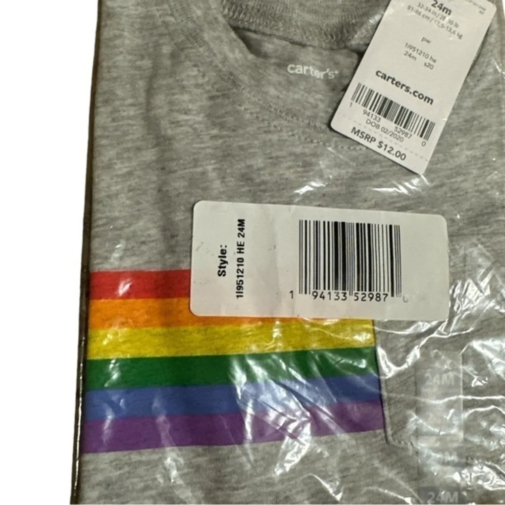 NWT Carter’s, size 24m, short sleeve T-shirt pride rainbow, gray with rainbow